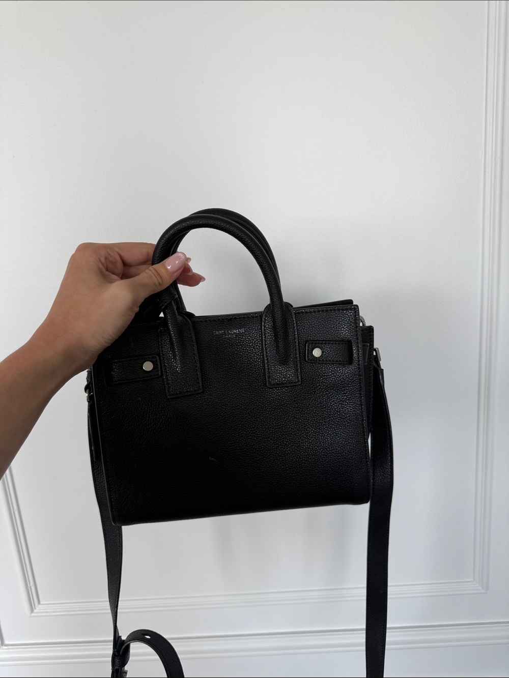 Yves Saint Laurent Black Pebbled Leather Top-Handle Crossbody